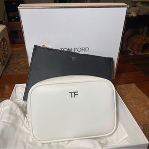 Tom Ford White Leather Cosmetic Bag And Brown Pouch NEW And Authentic
